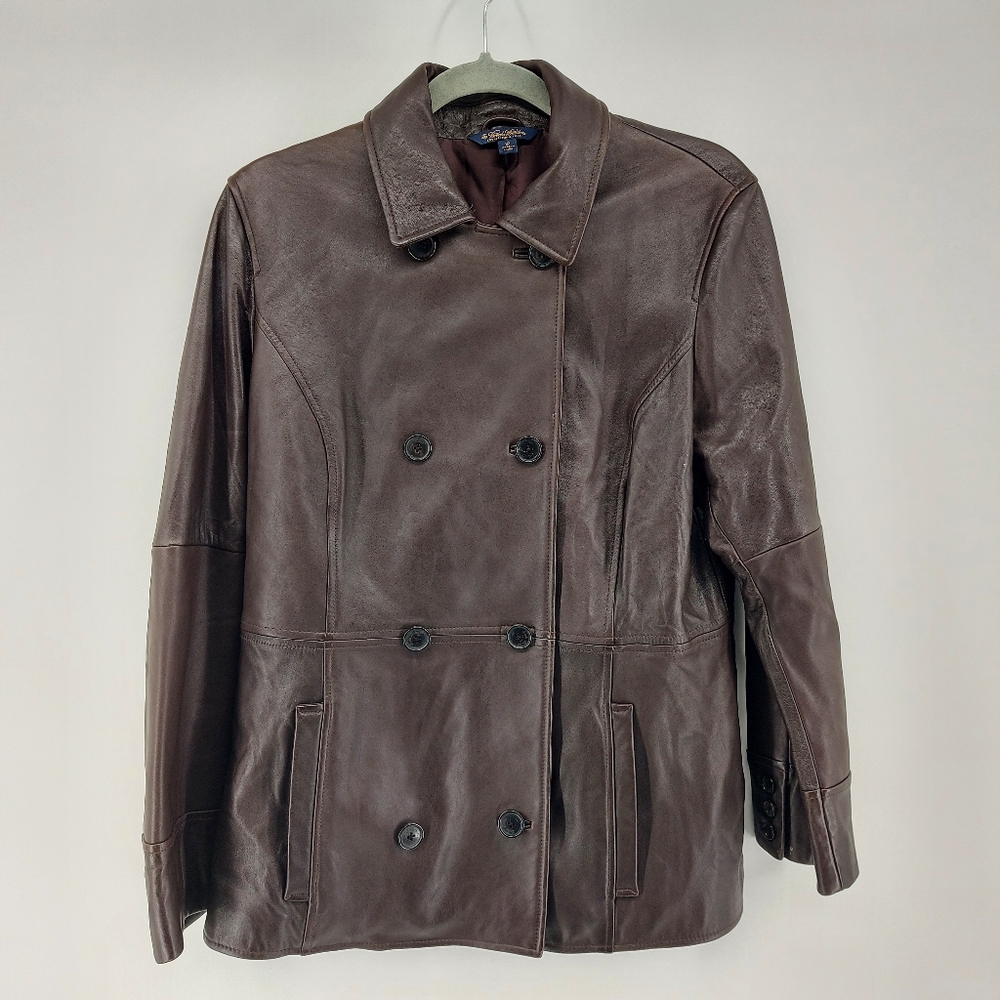 Brooks Brothers Womens Brown Leather Blazer Style Jacket Size 12